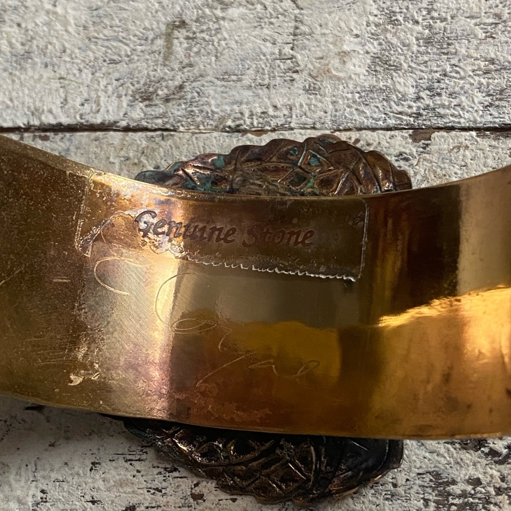 Verdigris Patina Solid Brass Double Leaf Cuff - A… - image 6